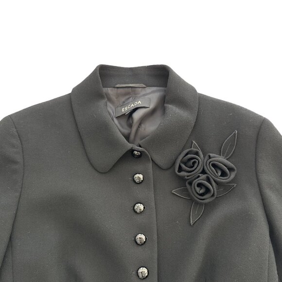 Escada black wool flower aplique blazer size 42 - Picture 11 of 11